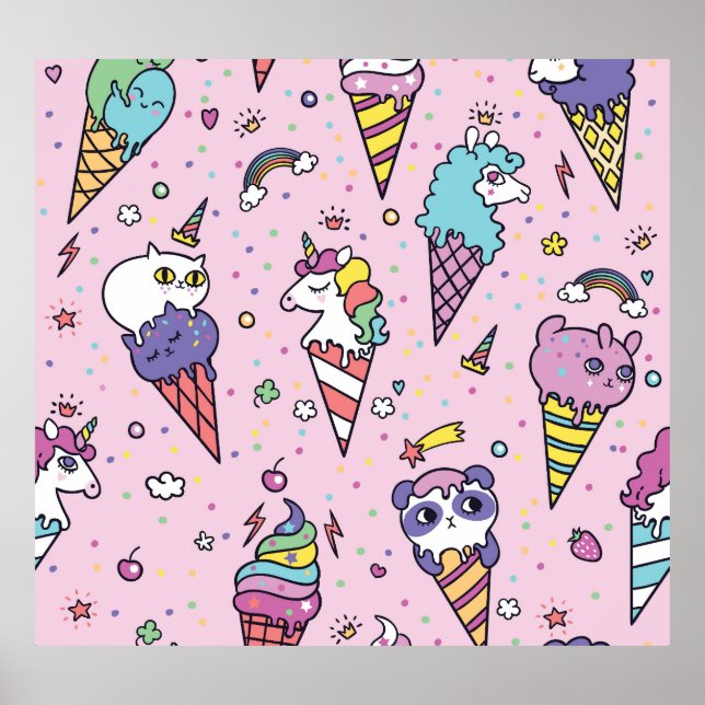 Süße Tier Ice Creme Cones Poster (Vorne)