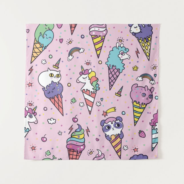 Süße Tier Ice Creme Cones Wandteppich (Vorderseite)