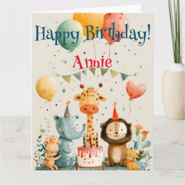 Süße Tier-Kinderdesign mit Geburtstagselementen Karte