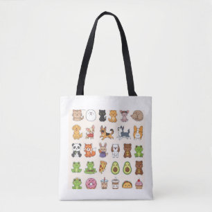Süße Tier- & Lebensmittel-Sticker-Sheet – Kawaii-K Tasche