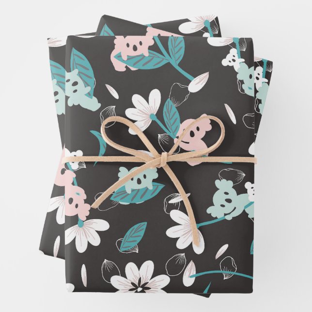 Süße Tier mit farbenfrohen Koala-Mustern und Blume Geschenkpapier Set (Beispiel)
