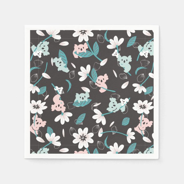 Süße Tier mit farbenfrohen Koala-Mustern und Blume Serviette (Vorderseite)