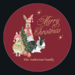 Süße Tier mit Trichterbaum Runder Aufkleber<br><div class="desc">Süße Tier mit Chrtismas-Baum Classic Round Sticker</div>