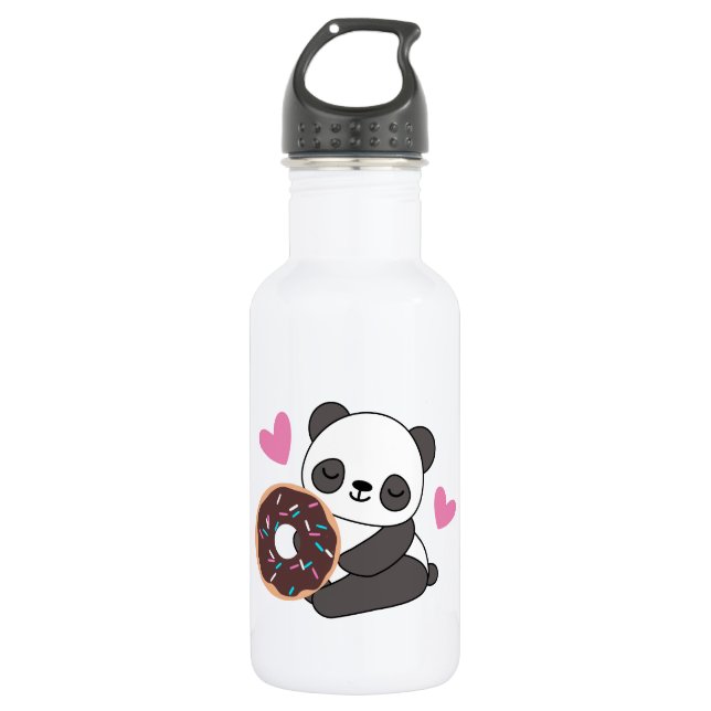 Süße Tier Panda Bear Pink Herz Donut Edelstahlflasche (Vorderseite)