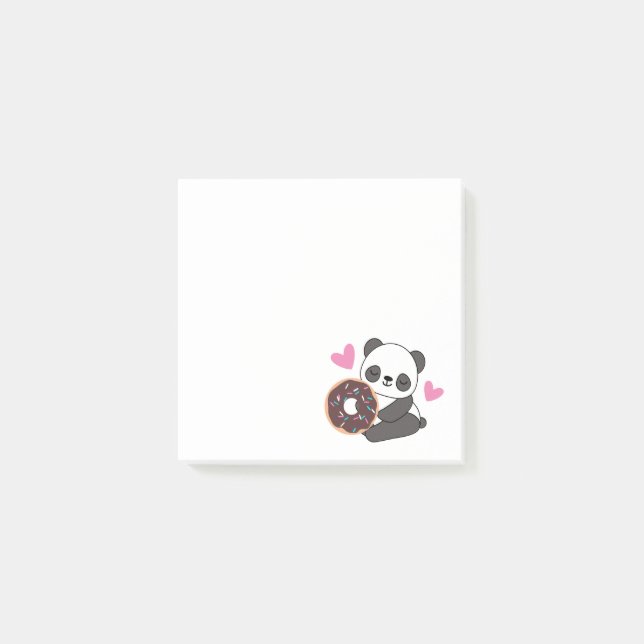 Süße Tier Panda Bear Pink Herz Donut Post-it Klebezettel (Vorderseite)