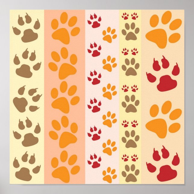 Süße Tier Paw Druckmuster in natürlichen Farben Poster (Vorne)