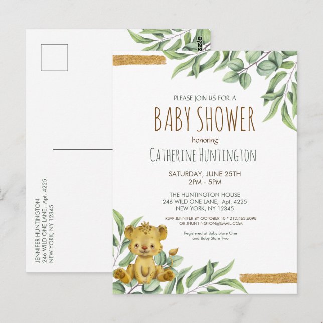 Süße Tier Safari Jungle Lion Baby Dusche Invita Postkarte (Vorne/Hinten)