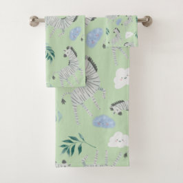 Süße Tier Safari Muster Zebra Junge Pastellgrün Badhandtuch Set
