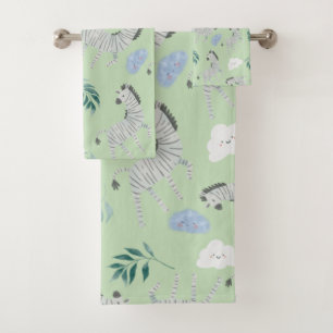 Süße Tier Safari Muster Zebra Junge Pastellgrün Badhandtuch Set