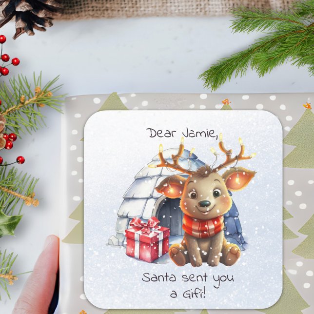 Süße Tier Santa Reindeer Snowflake Weihnachten Quadratischer Aufkleber (Von Creator hochgeladen)