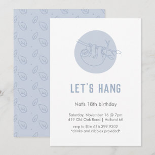 Süße Tier Sloth Simple Modern Blue Birthday Einladung