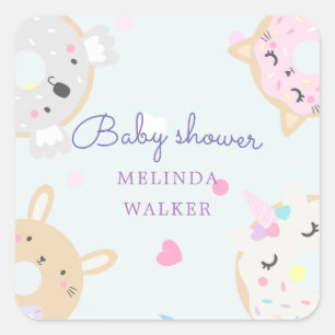 süße Tier spendet Monogramm Babydusche Quadratischer Aufkleber