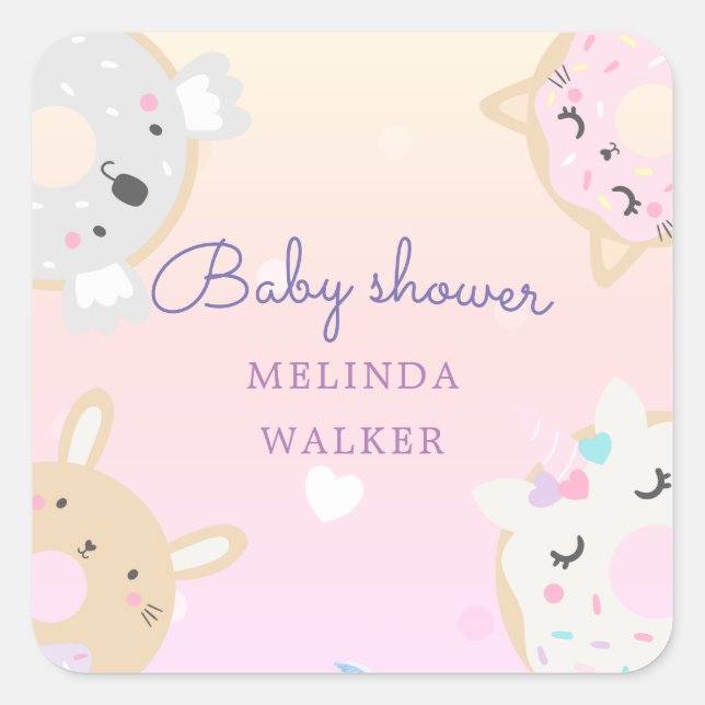süße Tier spendet Monogramm Babydusche Quadratischer Aufkleber (Vorderseite)