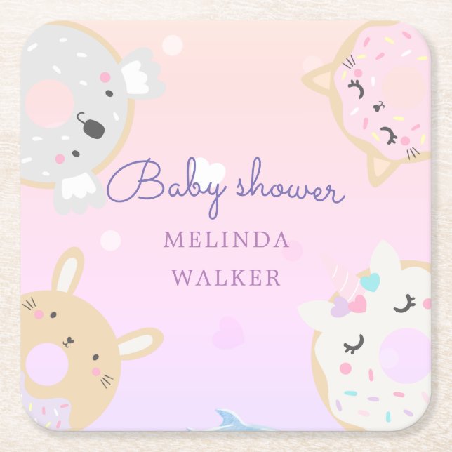 süße Tier spendet Monogramm Babydusche Rechteckiger Pappuntersetzer (Vorderseite)