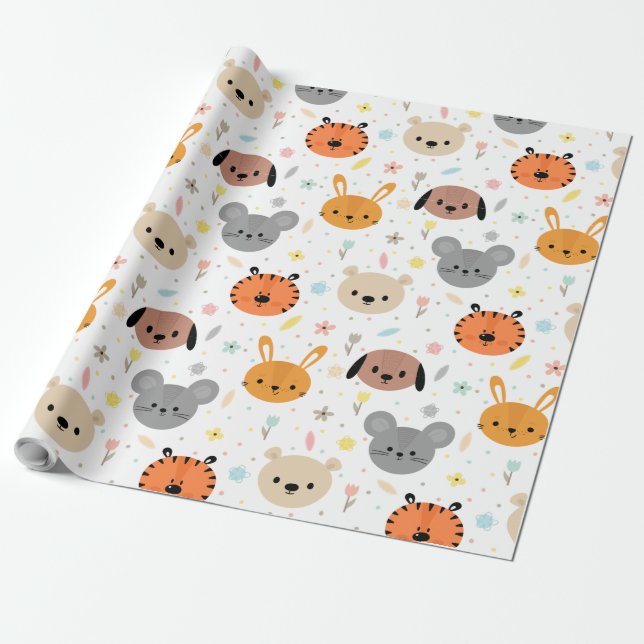 Süße Tier-Tiger-Kaninchen Geschenkpapier (Ungerollt)
