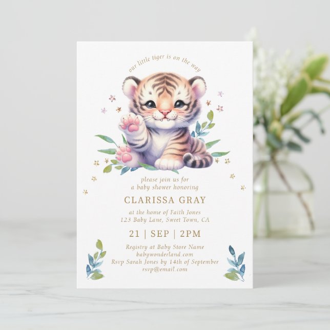 Süße Tier Tiger Stars White Baby Dusche Einladung (Stehend Vorderseite)
