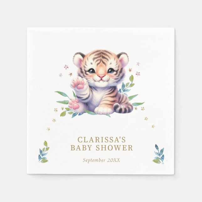 Süße Tier Tiger Stars White Baby Dusche Serviette (Vorderseite)