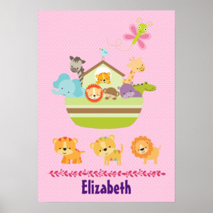 Süße Tierarche im Stil von rosa Punkten-Kinderzimm Poster