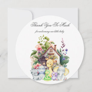 Süße Tiere Baby Shower Dankeskarten   Rund