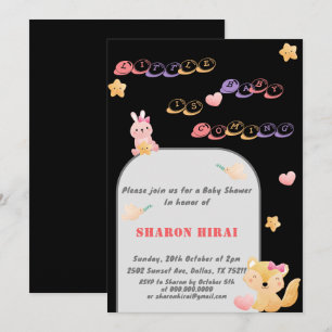 Süße Tiere Baby Shower Einladung - Schwarz