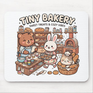 Süße Tiere backen Cupcakes und Brot in einer Minia Mousepad