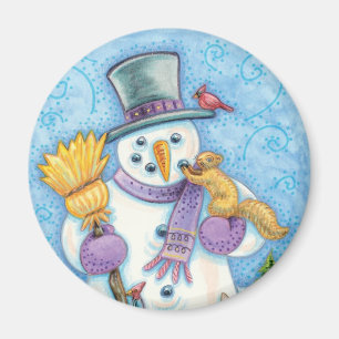 Süße Tiere bauen einen Schneemann für Weihnachten Magnet