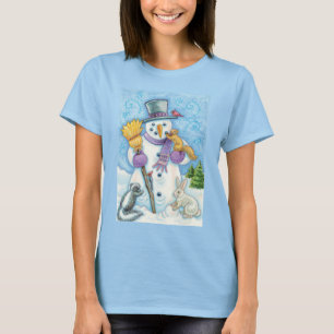 Süße Tiere bauen einen Schneemann für Weihnachten T-Shirt