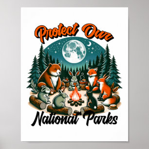 Süße Tiere Camping Schützt Unsere Nationalparks An Poster