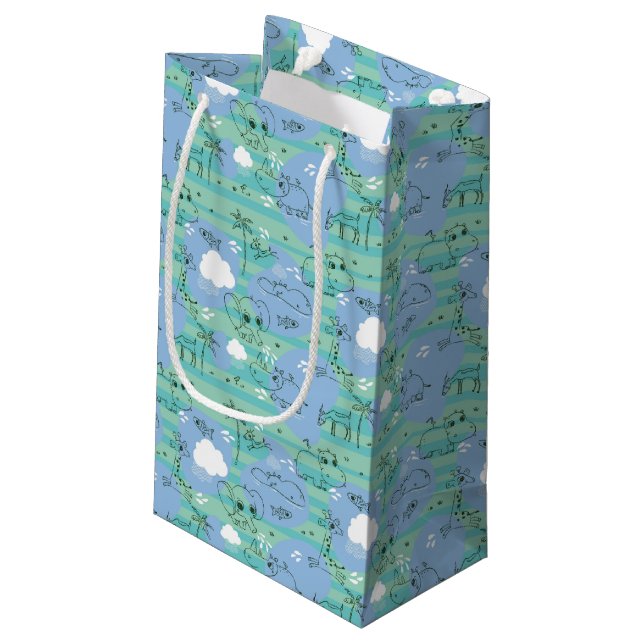 Süße Tiere, die mit Wasser 3 spielen Kleine Geschenktüte (Rückseite Schrägansicht)