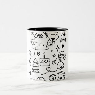 Süße Tiere und Objekte Grafik T-Shirt Zweifarbige Tasse
