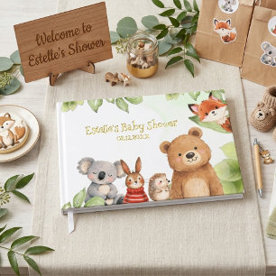 Süße Tiere Waldgrün Babyparty Gästebuch