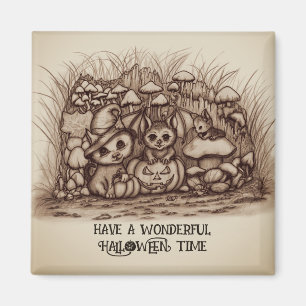 Süße Tiere warten auf Halloween Magnet
