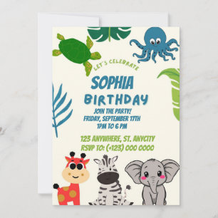 Süße Tiere zum fünften Geburtstag eines Kindes Feiertagskarte