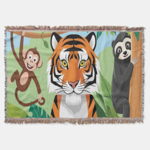 Süße Tierkinder Dschungel Tiger Affe Vogel Decke