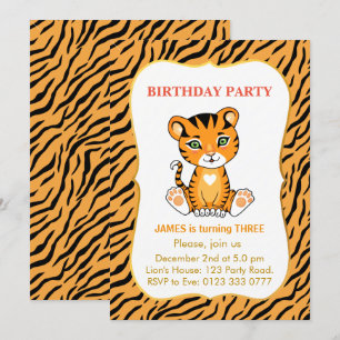 Süße Tiger-Kinder 3. Geburtstag Junge Einladung
