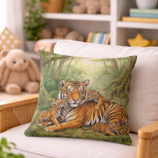 Süße Tiger-Mama und ihre Jungen Dschungeltiere Kissen