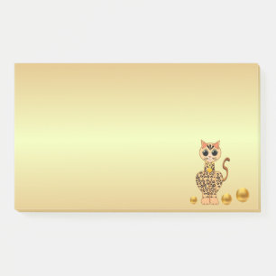 Süße Tigerkatzen-Cartoon auf Goldenem Post-it Klebezettel
