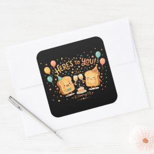 Süße Toast-Feier-Grüße Quadratischer Aufkleber
