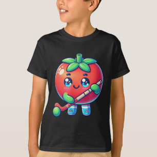 Süße Tomate spielt Feldhockey Cartoon  T-Shirt