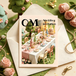 Süße Ton-Minatur-Hochzeit im niedlichen Stil Einladung