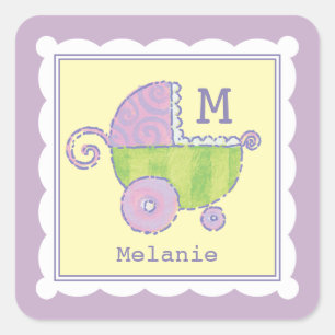 Süße Traum-Kinderwagen-Lavendel mit Monogramm Quadratischer Aufkleber