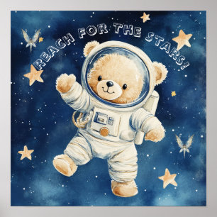 Süße Träume Blau Astronaut Teddy Kinderzimmer Post Poster