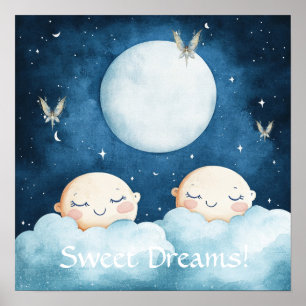 Süße Träume Blau Nachthimmel-Nursery Poster