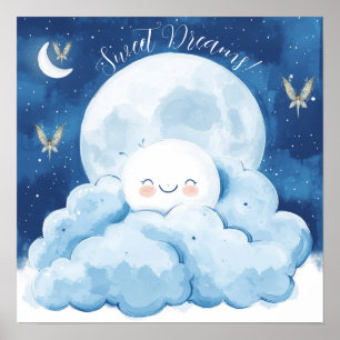 Süße Träume Blau Nachthimmel-Nursery Poster