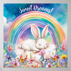 Süße Träume Blumen Regenbogen & Hase Poster