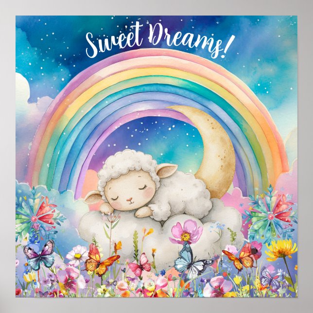 Süße Träume Blumen Regenbogen & Lamm Poster (Vorne)