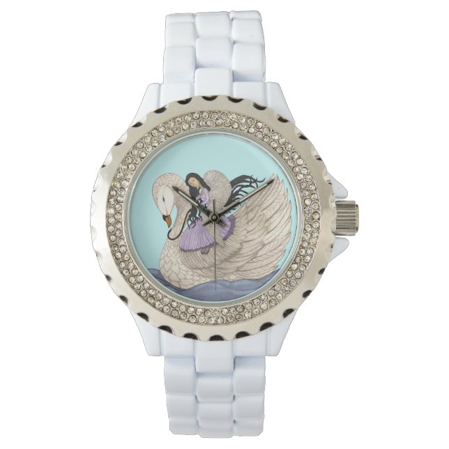 Süße Träume (Der Engel und der Schwan) Armbanduhr (Vorderseite)