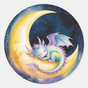 Süße Träume Drache und Halbmond-Baby-Party Runder Aufkleber