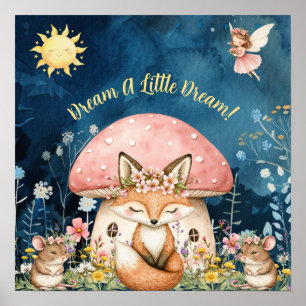 Süße Träume Floral Fuchs und Mäuse Kinderzimmer Poster
