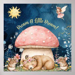 Süße Träume Floraler Bär & Mäuse Poster